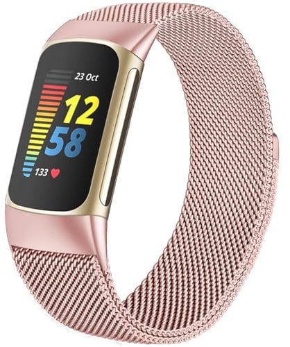 surundo Kompatibel mit Fitbit Charge 6/Fitbit Charge 5 Armband für Damen Herren, Magnetverschluss Maschen Schleife Verstellbares Metall Bänder für Fitbit Charge 6/Fitbit Charge 5