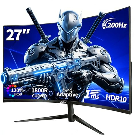 ZZA - Moniteur de jeu incurvé 27 pouces 180 Hz | 165 Hz | 144 Hz | 1 ms | Moniteur d'ordinateur FHD | 1080p | 90 % DCI-P3,100 % sRGB, FreeSync PC Monitor| HDMI | HDR | Faible lumière bleue | Ports DP