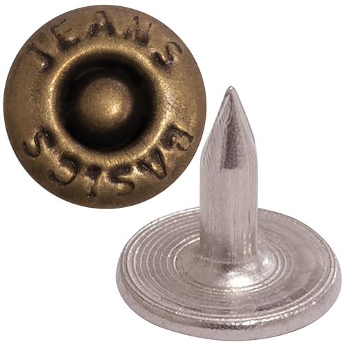 AERZETIX - Lot de 50 Rivets boutons plats ⌀9.5 mm longueur 9 mm - BASIC JEANS - en métal - couleur oxyde - pour cuir tissu jeans vêtements maroquinerie textile