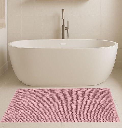 Generico Tappeto Bagno Antiscivolo in Microfibra di Ciniglia – Super Assorbente, Lavabile in Lavatrice, Morbido con fondo Gommato – Colore Rosa, Misure 60x120