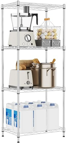 M MZG 4-stufiges Metallregal, platzsparendes Aufbewahrungsregal für Küche, Bad, Büro, Vorratsraum und Abstellraum, verchromt, 30×45×106.4 cm