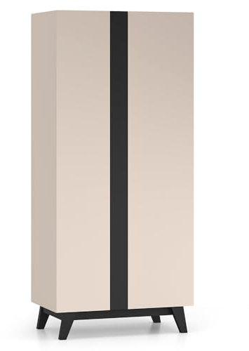 Lomadox Schlafzimmer Kleiderschrank 90 cm in Kaschmir mit schwarz modern 2 Türen Kleiderstange grifflos Möbelfüße