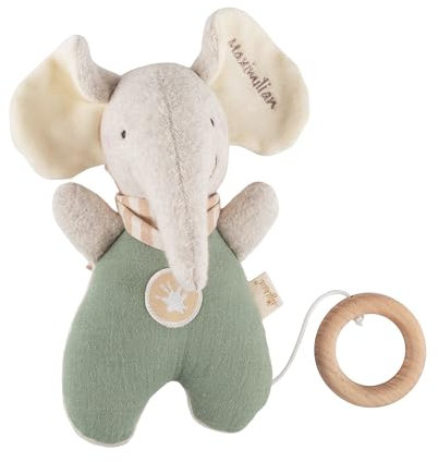 SIGIKID Spieluhr mit Namens-Stickerei & Wunsch Melodie Einschlafhilfe für Neugeborene Elefant Stofftier Babyspielzeug Geschenk für Babys ab Geburt für Babys und Kleinkinder Unisex