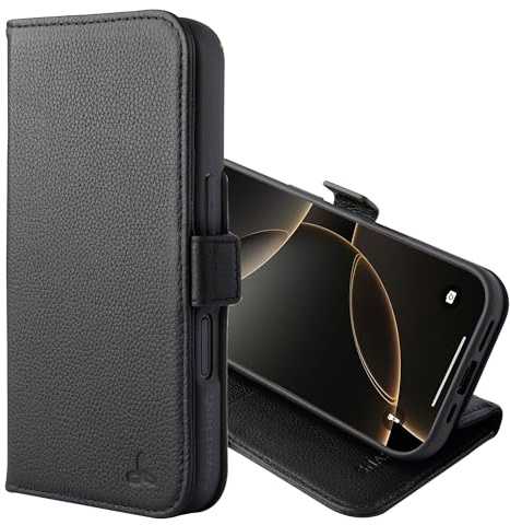 Snakehive Lederhülle für iPhone 17 – Klapphülle mit Kartenfächern & Standfunktion (Geflecktes Schwarz)
