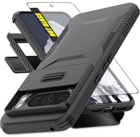 AWZHYDT for Google Pixel 8 Pro 5G Case with Built-in Slide Camera Cover & Screen Protector, [2 in 1] Heavy Duty Rugged Shockproof Protective Cover for Google Pixel 8 Pro 5G(Black)