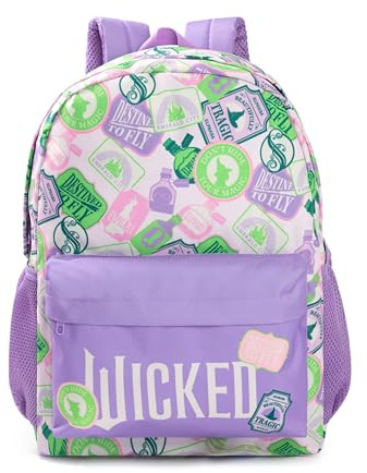 Wicked Girls Purple Graphic Print Backpack | Zip-Up School Bag for Carrying Books | Icons Design for Back to School | Kids Movie Merchandise Merch
