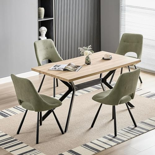 LEWE Essgruppen Rechteckig Esstisch aus Holz mit 4 Drehbare Stühlen | 140 x 80cm Esstisch mit Gepolsterte Esszimmerstühle, Drehbar 360°,Breitere Sitzfläche, für Küche Esszimmer und Wohnzimmer