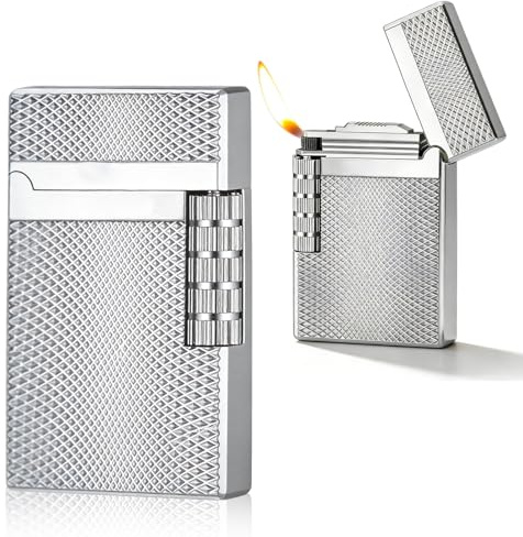 Aufblasbares Feuerzeug Klassisches Retro, Retro-Stil Winddichtes Feuerzeug, Vintage Seitenrad Lighter mit Geschenkbox, Metall Lighter Weiche Flamme für Männer und Vater Geschenks(Silber)