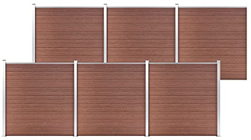 Gartenzaun WPC, 1045x186 cm, Braun, Sichtschutz Zaunpaneele mit Aluminiumpfosten, robustes Garten Sichtschutzzaun Set
