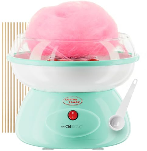 Clatronic® macchina zucchero filato, macchina per zucchero, zucchero filato, compresi misurino e 10 bastoncini di legno, paraspruzzi, cotton candy machine, 500W, ZWM 3478 menta