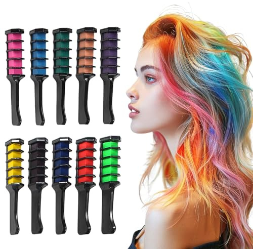 Tizas Para El Pelo Para Niñas, Set De Lujo: 10 Colores, Tintes Para Niños Lavables, Mini Peines Para Teñir El Pelo Temporalmente, Lavables, No Tóxicos, Tintes Para Navidad Y Halloween.