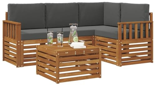 vidaXL Möbelsets mit Kissen 5 pcs Natur und Anthrazit Holzwerkstoff, Moderne Gartensofa-Gruppe, stylische Möbel, gemütliche Lounge, Akazie und Holz für die Terrasse