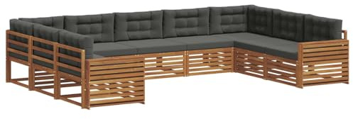 vidaXL Sofagarnituren 9 pcs Natur und Anthrazit Massivholz Akazie, Gartenmöbel, modernes Outdoor-Sofa, Robustes Set, Lounge-Sitz, Terrasse, Komfort für Dein Zuhause
