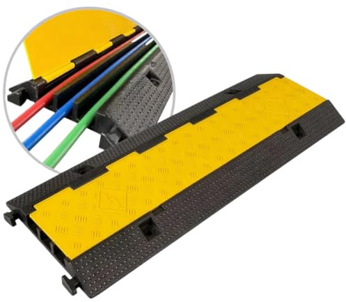 KARAT Kabelschutzmatte 3-Kanal, Bis 10 Tonnen 100x30x4,5 cm - Überfahrschutz für Kabel, Kabelbrücke aus Gummi für Parkplätze, Lagerhäuser, Vertex Schwarz-Gelb