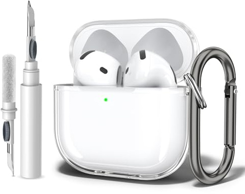 YLK Coque Compatible avec AirPods 4 avec Kit de Nettoyage, Témoin LED Visible, Housse en Silicone Anti-Choc Etui de Protection avec Porte-clés (Transparent)