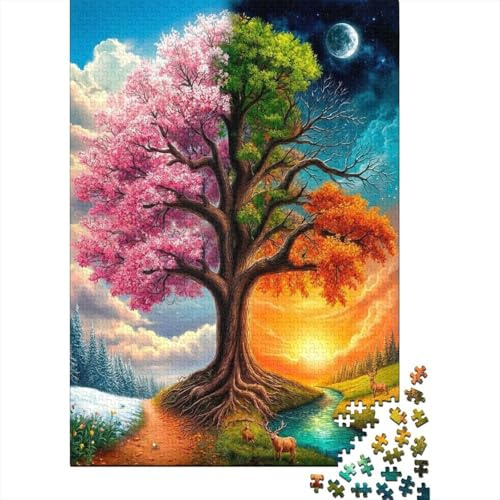 Vier-Jahreszeiten-Baum-Puzzle aus recyceltem Karton, Vier-Jahreszeiten-Baum, 1000 Teile für Erwachsene, Angstlöser, Wanddeko-Geschenk, Geschenkidee 70x50cm