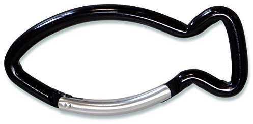 °°2971 Schlüsselanhänger SCHWARZ Karabinerhaken, Fisch-Form, Metall, 8,5cm