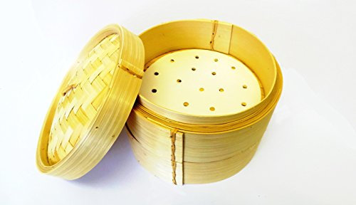 10 Round Bamboo Steamers Two Layer with One Lid with 12 Free Dim Sum Papers