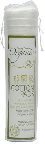 Simply Gentle Organic Cotton Pads - Perfect for Sensitive Skin - Pure Cotton Pads for First Aid - Free from Odours or Irritants - Round Shape, Disposable - 6 Packs of 100 Pads