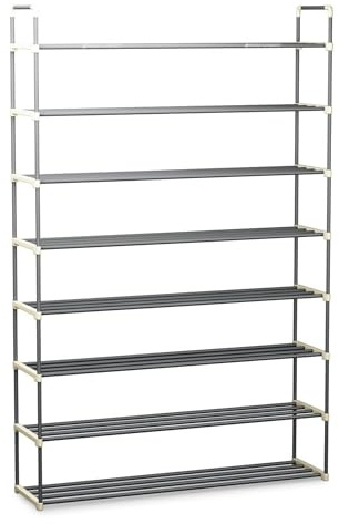 Home-Complete Shoe Rack - 8-Tier Shoe Organizer for Closet, Bathroom, Entryway - Shelf Holds 40 Pairs Sneakers, Heels, Boots (Gray)