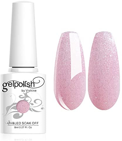 Vishine Vernis à ongles 8ml Semi-permanent Gel Polish UV LED Soak Off Manucure Rose paillettes #1326