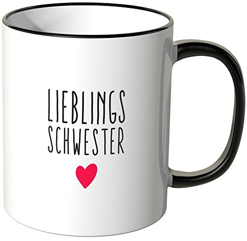 WANDKINGS® Tasse, Spruch Lieblingsschwester mit kleinem Herzchen - SCHWARZ