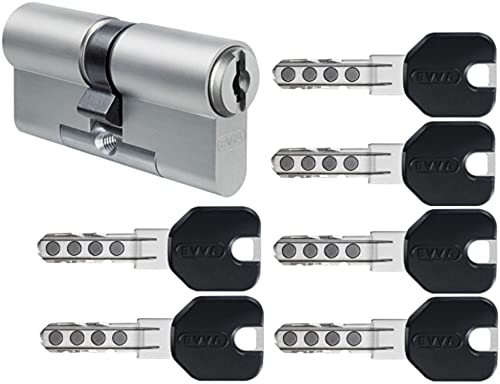 EVVA MCS Doppelzylinder mit 6 Design-Schlüssel schwarz, Länge (a/b) 31/61mm (c=92mm), einzigartige Magnet-Technologie, Not-u. Gefahrenfunktion BSZ, Modularbauweise SYMO, Aufbohr-, und Ziehschutz KZS