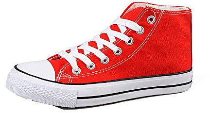 Divadames Womens High Top Lace Up Flat Canvas Pumps Ladies Casual Plain Shoes Size (Red, UK Footwear Size System, Adult, Women, Numeric, Medium, 5)