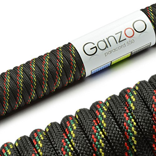 Ganzoo Paracord 550 Seil, Nylon-Polyester, 4mm, Typ 3, 30 Meter, 7 Kernstränge, Outdoor-Schnur, Allzweck-Seil, Hundehalsband, Hundeleine, Armband knüpfen, Camping, Survival - schwarz bunt