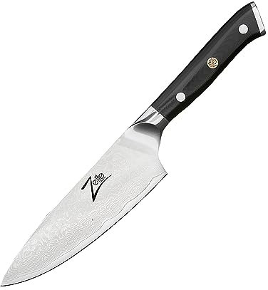 Zelite® Damastmesser, Scharfes Küchenmesser 15,2 cm, Japanisches Messer für Zuhause und Gastro, Profi-Messer Scharf, Damast Kochmesser für Küche, Damaszener Messer mit Nahtloser Verarbeitung