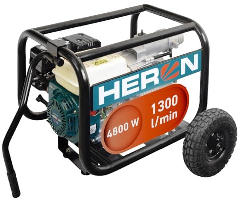 Heron Motorschlammpumpe 6,5 PS I Schmutzwasserpumpe mit 1300l/min Durchflusskapazität I Schlammpumpe zum Abpumpen von verunreinigtem Wasser aus Baugruben, überschwemmten Gebieten uvm