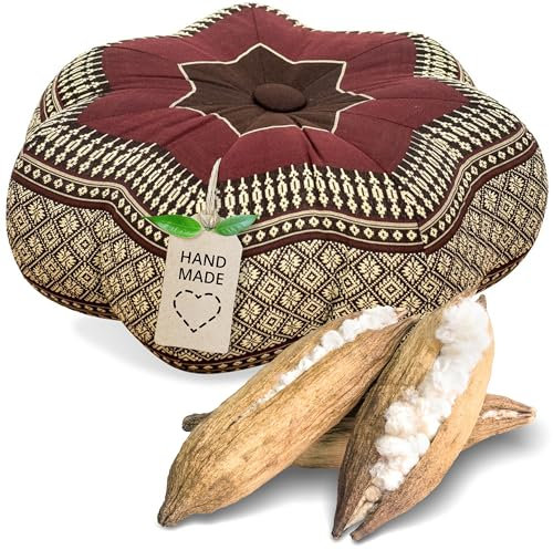 Livasia Meditationskissen Stern - Ø 30x15cm - Yogakissen mit Kapok, Pouf, Bodenkissen sternförmig Yoga Zen Meditation, Zafukissen für Garten und Balkon, Sitzkissen handgefertigt (Weinrot)