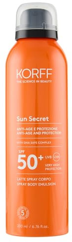 Korff Korff Sun Secret Milchspray SPF50+, leichte und frische Textur, hoher UVB- und UVA-Schutz, wasserfest, 200 ml - 190 g