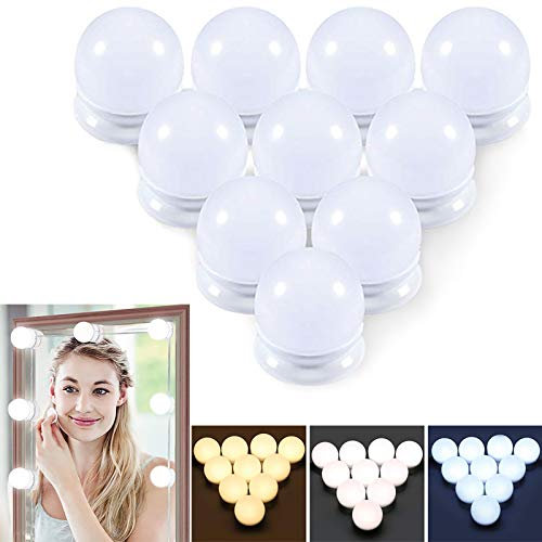 Luces De Tocador Maquillaje Led Kit Usb Cable Hollywood, 10 Bombillas Dimmable 3 Modos De Color y 10 De Brillo, Para Diy Maquillaje Espejo Vestidor Baño Luz (Sin Espejo y Cargador Usb)