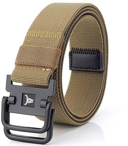 TENINE Unisex Leinwand Gürtel, Elastischer Stoffgürtel Stretchgürtel Militär Gurtband Nylon Gürtel für Damen Herren Taktischer Gürtel Metallschnalle mit Doppel D-Ringe Schnalle