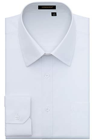 HISDERN Men's White Dress Shirt Long Sleeve Regular Fit Casual Shirt Wedding Button Down Formal Business White L
