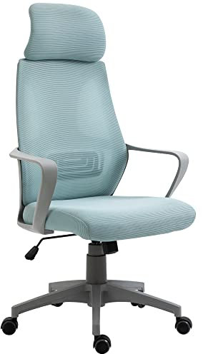 Vinsetto Silla de Oficina Silla de Escritorio Ajustable con Respaldo Reposabrazos Reposacabezas Ruedas Soporte Lumbar y Función Basculante Carga 120 kg 64x55x116-126 cm Azul