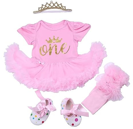 BABAYPREG Primo Compleanno Bambina Vestiti Tutu con Fascia (12-18 Mesi, Rosa Uno)