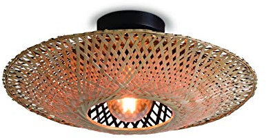 Kalimantan Deckenleuchte Retro Gewebte Deckenleuchte Natürlichen Bambus Gewebten Kronleuchter Kreative Altmodische E27 Deckenlampe (Medium)
