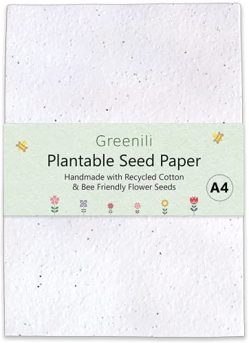 A4 Seed Paper by Greenili | Handmade, Recycled & Plantable Seeded Paper that Grows Bee Friendly Flowers | for Sustainable Seeded Birthday Cards, Eco Friendly Wedding Invitations, Party Invites etc.