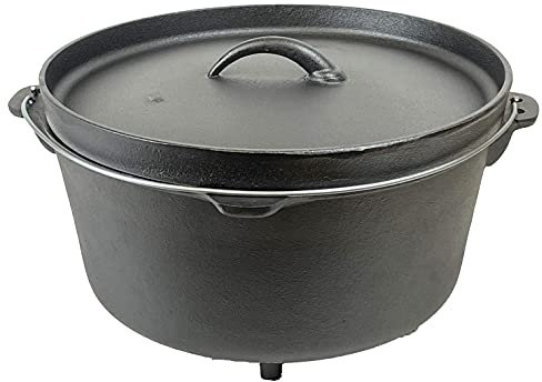 Cuisiland 20QT Cast Iron Dutch Oven with Lip Lid & Bail Handle – Extra Large Pre-Seasoned Campfire Pot for Outdoor Cooking, Baking, Roasting & Stews – Heavy-Duty Cookware for Camping & Backyard Use