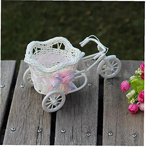 TOSSPER Rattan Tricycle Bike Flower Basket Storage Vase Garden Plant Planter Decor Pot Wedding Party Favour Decor