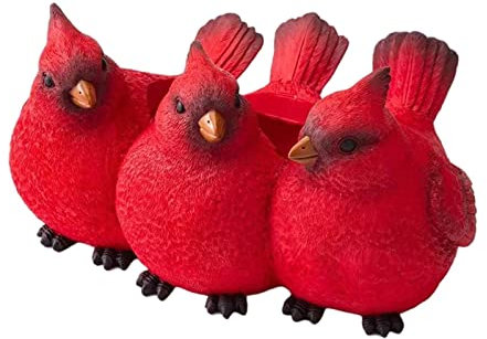 RNCOZE Kardinal-Trio-Pflanzgefäß, 16,7 x 8,9 cm, Kunstharz, rote Vögel, Blumentopf, Sukkulenten, Kaktus, Blumentopf für Zuhause, Wohnzimmer, Büro, Dekoration