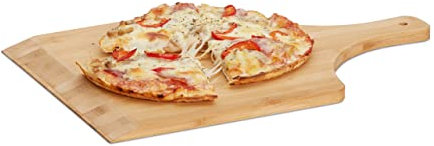 Relaxdays 3 x Pizzaschaufel Bambus, 45 x 30 cm groß, als Pizzaschieber, abgerundete Kanten, mit Griff, Brotschieber, Natur