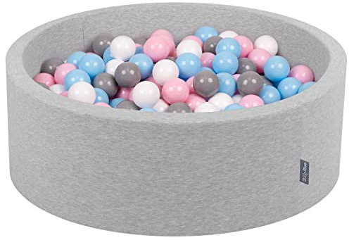 KiddyMoon 90X30cm/200 Bolas Piscina De Bolas para Ninos Hecha En La UE, Gris Clr:Blanco/Gris/Babyblue/Rosa Claro