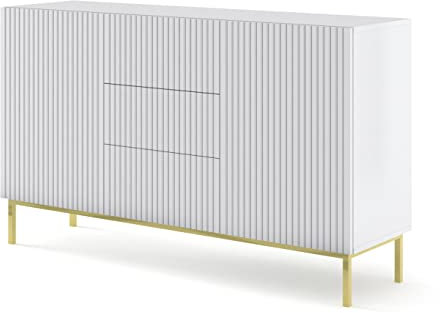 BIM Furniture Kommode Ravenna B 2D3S 150 cm mit gefräster Front Hochwertiges MDF, Sideboard Kommode (Weiß Matt)