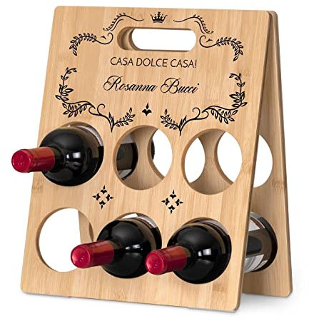 Maverton Portabottiglie da vino - Spazio per 6 bottiglie - Con stampa personalizzata - In legno di bambù - Cantinetta per gli alcolici - Per donna - Casa nuova - Per Lei - casa