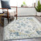 TOPICK Teppich 120x180cm Hellblau Floral Faltbar Waschbar Superdünne Vintage Blumenteppich Kurzflor Orientalischer Küchenteppich für Innenbereich Schlafzimmer Wohnzimmer Esszimmer Büro Flur