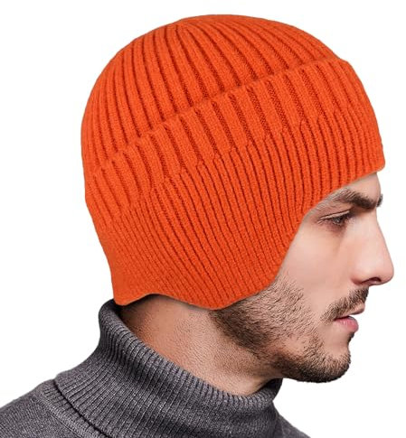 VIAUMBR Wintermütze Herren haube strickmütze Kopfbedeckung Mütze Damen Winter Unisex warme Dicke Skimütze 19 Orange