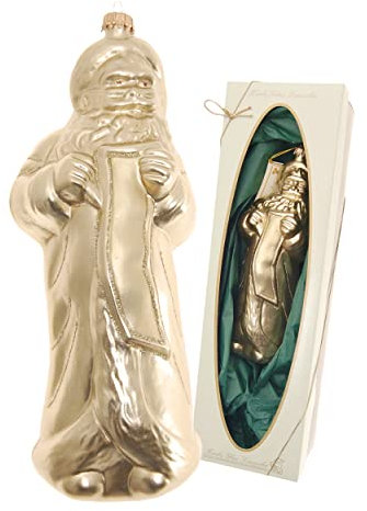 Krebs Glas Lauscha - Weihnachtsdekoration/Christbaumschmuck aus Glas - Weihnachtsmann als Anhänger - Motiv: Goldener Jubiläums-Santa mit Liste - Größe: ca. 22 cm - Made in Germany